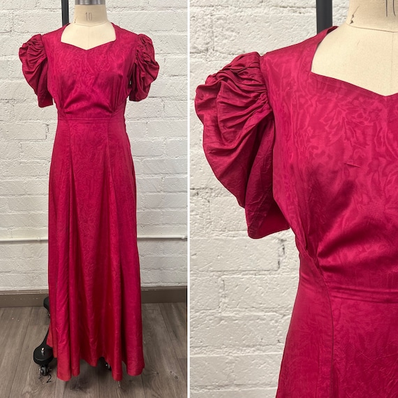 Vintage 1930s pink taffeta mutton sleeve gown dre… - image 1