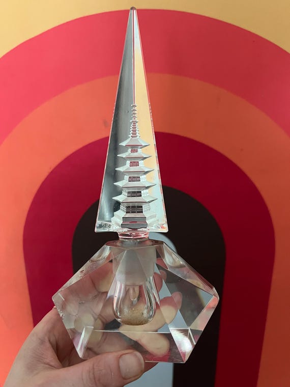 Rare vintage mid century Japanese Hoya glass Pagoda perfume bottle