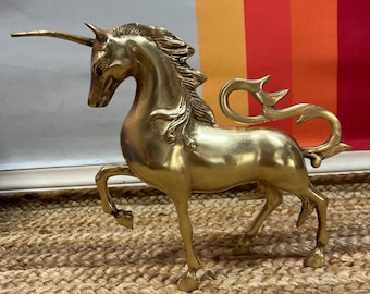 Vintage Mid Century Solid Brass XL Medieval Style Unicorn Figurine