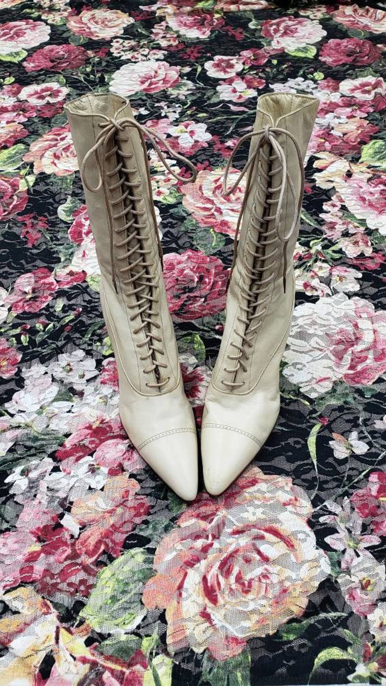 Gray white lace up boots 37 6.5 collectors condition Rare Victorian 1890s John S
