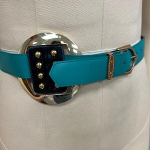 Y2K Diesel Teal Blue Leather Studded Hippy Belt sz 95cm Made in Italy Daisy Blossom Leather Belt – Old Trend main image 4
