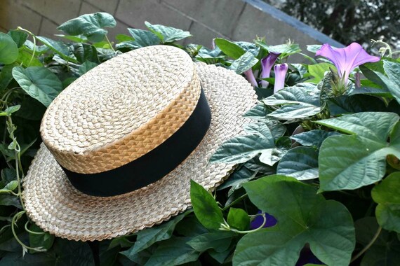 Vintage 1920s 30s Bentley straw boater hat summer
