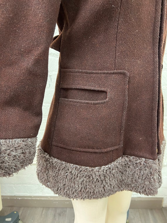 Vintage 60s 70s brown wool Penny Lane fur trimmed… - image 3