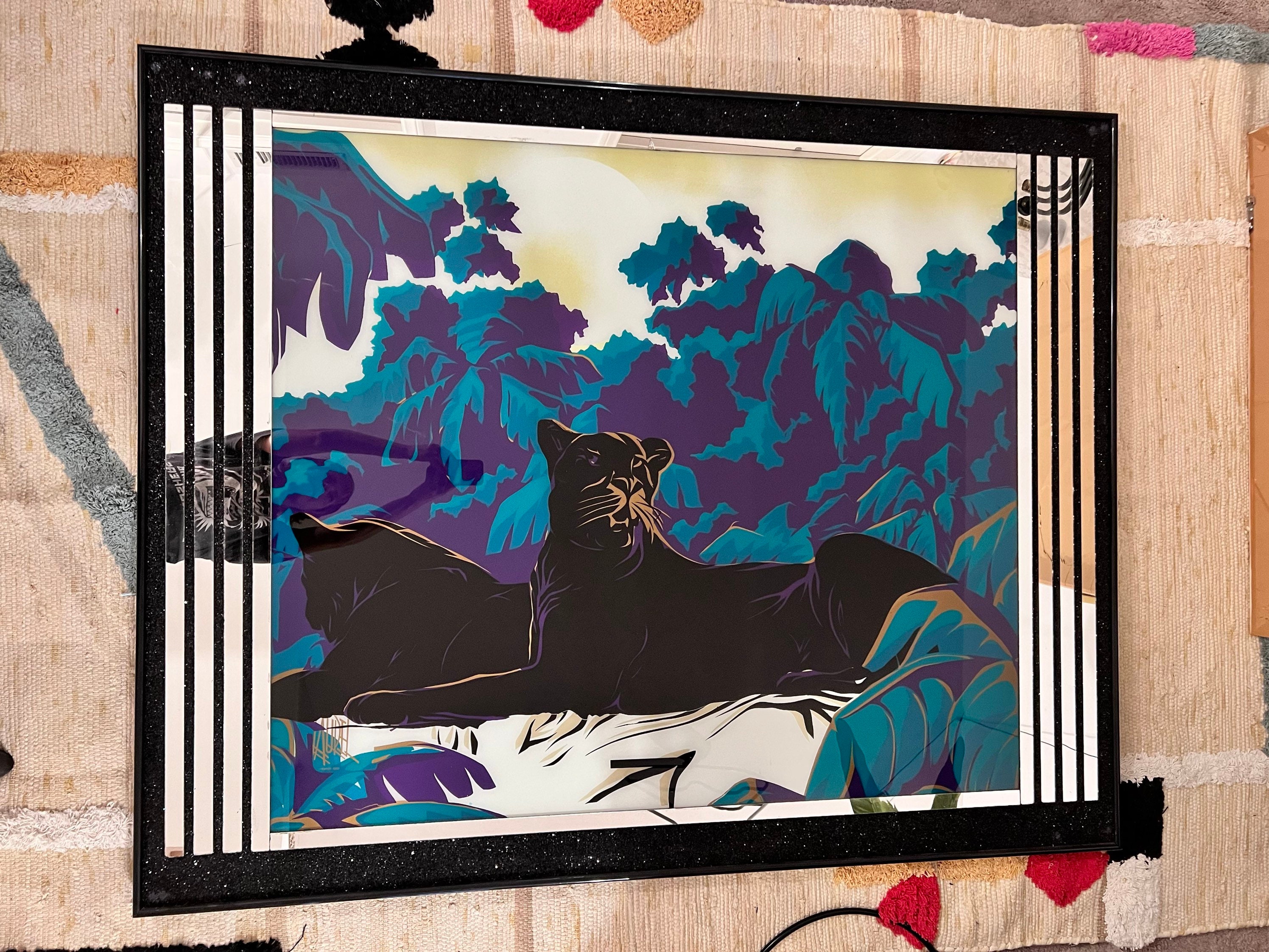 メゾチント　vintage Art Vintage 80s GIANT Panther Mirror Framed Print Painting - Etsy