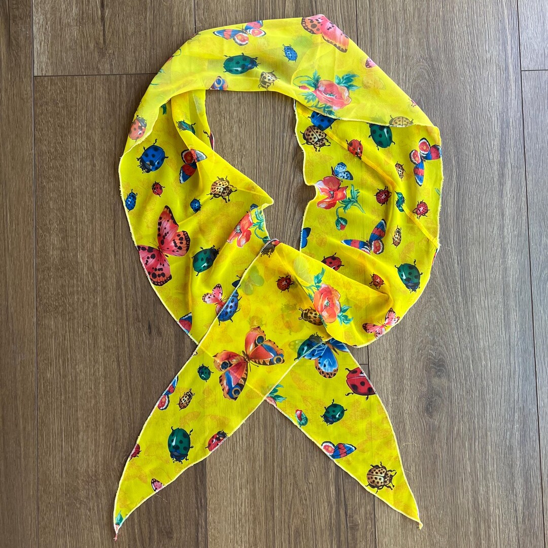 90s Insect Vintage 80s 90s Insect Floral Printed Yellow Scarf - Etsy