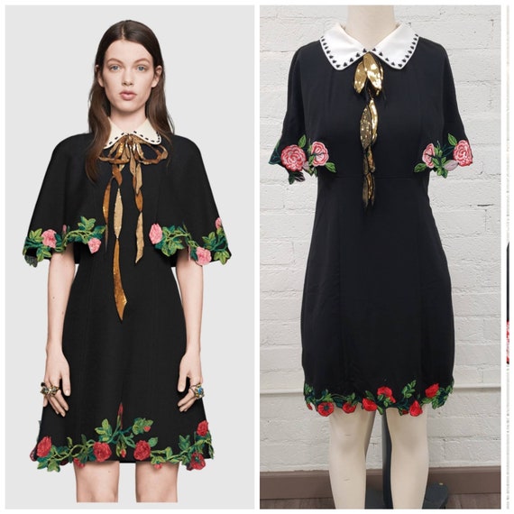 Vintage Gucci inspired black embroidered rose cape