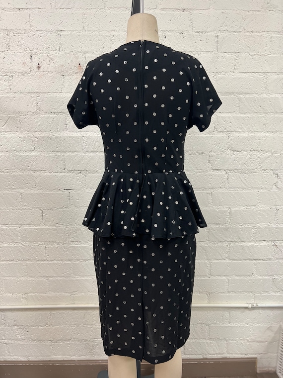 Vintage 80s does 40s black glitter dot peplum dre… - image 4