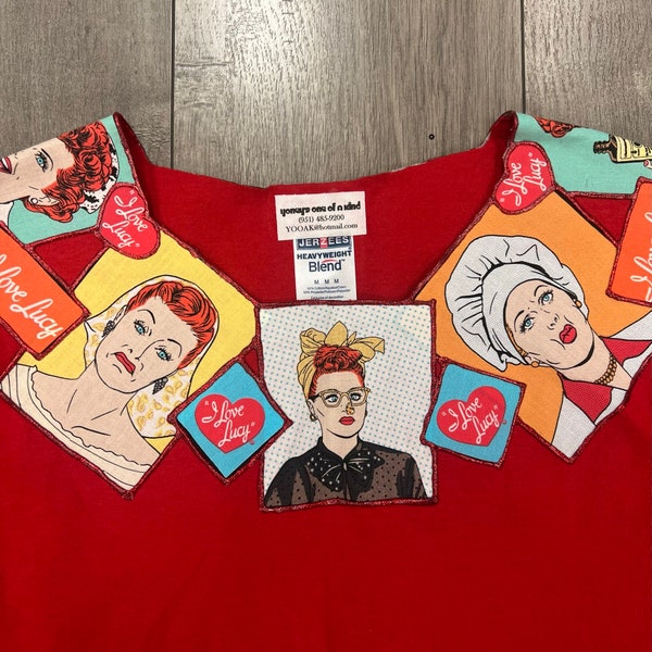 Vintage Y2K upcycled I Love Lucy funny red tshirt S M