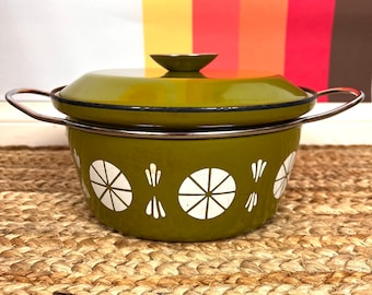 Rare mid century Cathrineholm Viking olive green medium Dutch oven pot