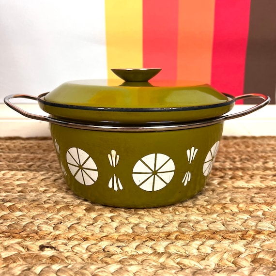 Rare Mid Century Cathrineholm Viking Olive Green Medium Dutch Oven