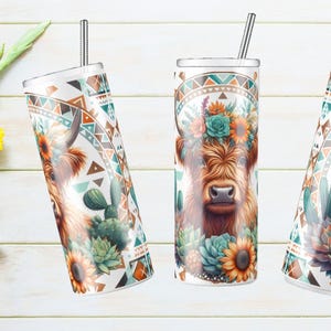 20oz Aztec Cow Print Tumbler | Western Boho Cowhide Cup | Cowgirl Stainless Steel Travel Mug with Straw