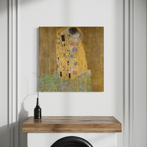 Gustav Klimt – El beso / Impresión artística en plexiglás o lienzo reciclado / Decoración romántica icónica para pared / Múltiples tamaños y formas