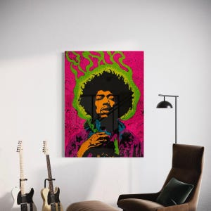 Póster de rock de Jimi Hendrix / Arte acrílico icónico / Decoración de leyenda del rock / Arte mural vintage para amantes de la música