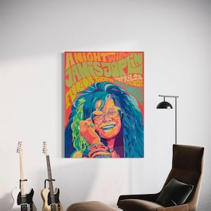 Póster de rock de Janis Joplin / Arte acrílico icónico / Decoración de leyenda del rock / Arte mural vintage para amantes de la música