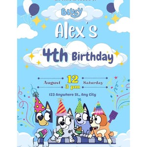 Convite de aniversário Bluey: convite editável para festa Bluey (download digital)