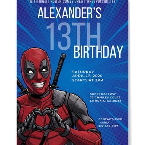 Deadpool Birthday Invitation, Deadpool Comic Birthday Invitation