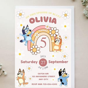 Bluey birthday invitation, Little Girl party invite, Pink  Bluey Themed birthday party invite, Bday Party Invite, Canva Editable