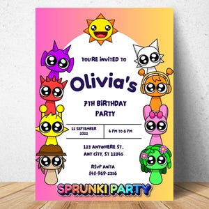 Convite de aniversário Sprunki | Convite para festa de aniversário digital com tema Roblox da Incredibox