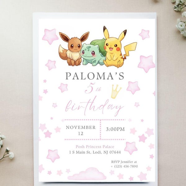 Pokemon Girls Invitation Pink | Pink Pokemon Girls Instant Download | Birthday Party Invitation