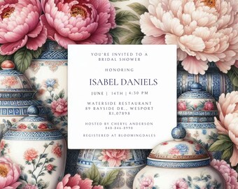 Chinoiserie Peonies Bridal Shower Invitation