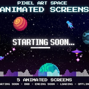 Animated Pixel Art Space Twitch Screens: Stream Overlay Pack (Digital Download)