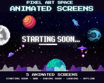 Animated Pixel Art Space Twitch Screens: Stream Overlay Pack (Digital Download)