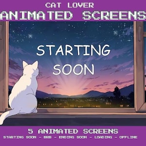 Animated Twitch  &quot;CAT LOVER&quot; Screens For Twitch, Stream Scenes, Overlay Pack, Starting Soon, BRB, Offline Screen | Digital Download