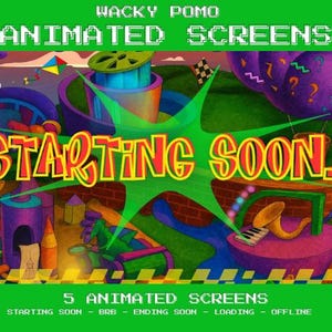 Animated Twitch  &quot;WACKY POMO&quot; Screens For Twitch, Stream Scenes, Overlay Pack, Starting Soon, BRB, Offline Screen | Digital Download