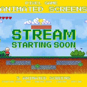 Animated Twitch PIXEL GAME theme Screens For Twitch, Stream Scenes, Overlay Pack, Starting Soon, BRB, Offline Screen | Digital Download