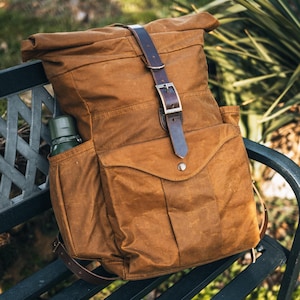 Mochila de lona encerada para exterior com capa de rolo - Personalização gratuita