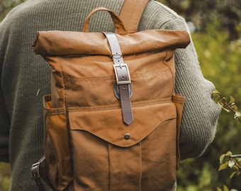 Mochila enrollable de lona encerada para exteriores - Personalización gratuita