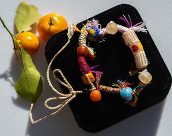 Hand-Painted Glaze Bead Ethnic Bracelet – Adjustable & Unisex | Retro Hippie Vibes (No two are alike)