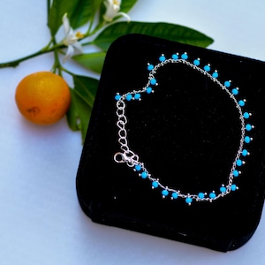 Blue Glass Seed Bead Dangling Bracelet, Seed Bead Jewelry, Handmade Gift for Her, Birthday or Mother&#39;s Day Gift