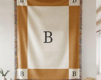 Monogram Initial Blanket | Personalized Letter Throw | Woven Custom Blanket