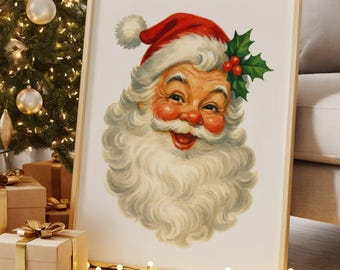Retro Santa Claus Print | Vintage Xmas Decor | Cottage Holiday Decor