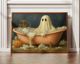 Playful Ghost Bathroom Print, Quirky Halloween Wall Art