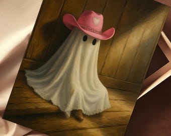 Cowgirl Ghost Art Print, Vintage Halloween Decor (Unframed)