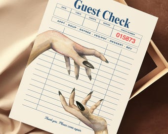 Halloween Guest Check Poster, Retro Bar Cart Decor, Unframed