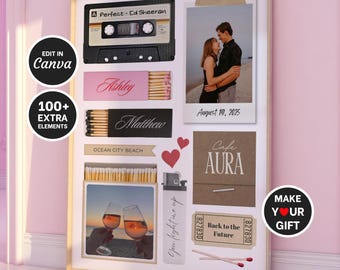 Custom Matchbook Art Collage, Anniversary Gift, Canva Template (Digital Download)