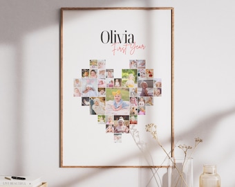 Baby's First Year Photo Collage, Milestone Poster (Digital File or Print)