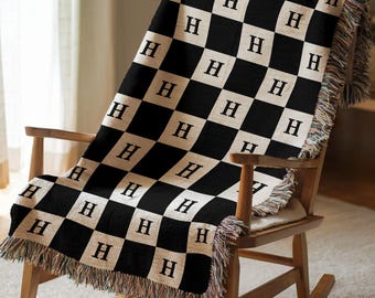 Monogrammed Blanket, Personalized Initial Blanket, Woven Sofa Throws