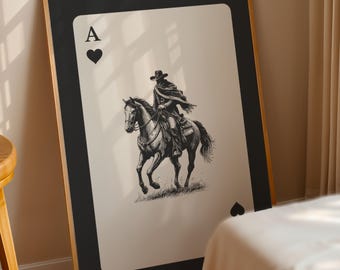 Retro Cowboy Playing Card Print: Western Bar Cart Decor