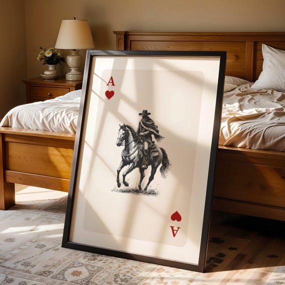 Bar Cart Decor, Trendy Wall Art, Cowboy Decoration, Trendy Vintage, Playing Card Print, Retro Western Poster, Cowboy Poster Print, Unframed