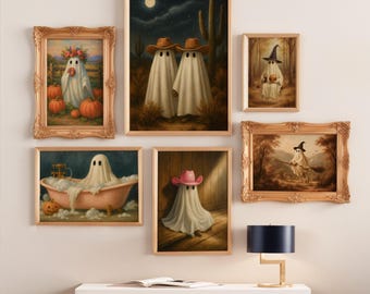 Halloween Ghosts Art Prints: Spooky Wall Decor Set of 6 (Digital Download)