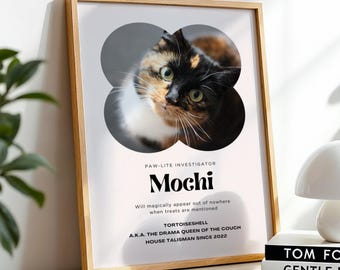 Custom Pet Portrait Poster, Personalized Cat or Dog Photo (Digital File or Print)