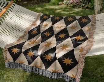 Geometric Woven Blanket | Boho Throw Blanket | Vintage Star Cotton Throw | Housewarming Gift