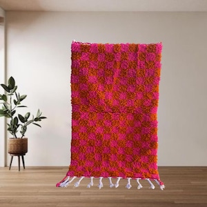 Handmade Moroccan Berber Rug 5x7 – Custom Wool Carpet, Boho Style Area Rug for Living Room, Bedroom, Unique Home Decor rug, (153× 214) cm