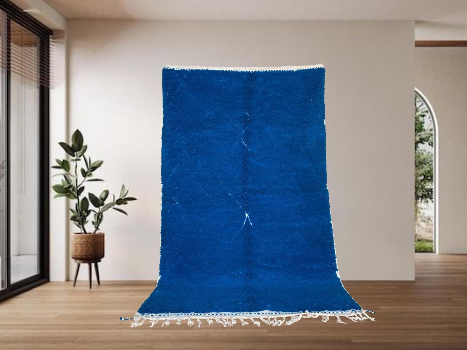 ブルーウールのモロッコラグ – 手織りベルベルヴィンテージカーペット