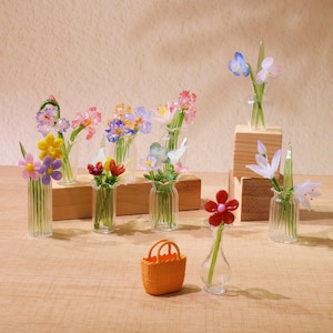 Mini Glas Blumenstrauß Set - Mini Blumenfigur, Wohnkultur Geschenk für Mama, Geschenk zum Muttertag, Geburtstagsgeschenk, Geburtsmonat Blumenstrauß