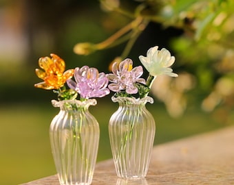 Mini Glass Peony Flower bouquet set-November Birth Month Flower bouquet,Home Decor Gift for Mom,Gift for mother's day, birthday gift